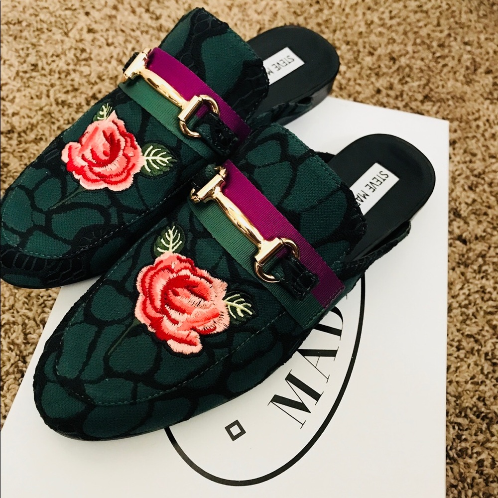 Steve Madden Womens Loafers with Rose Embroidery